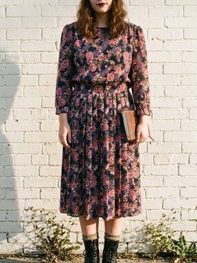 Vintage 90s Floral Midi Dress Cottagecore Dark Academia Soft Grunge Romantic 12